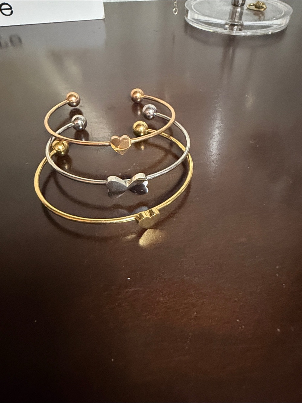 Gold and Silver Heart & Bow Cuff Bracelet Set - Women Jewelry